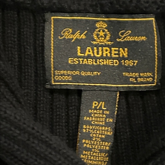Ralph Lauren Black and gold Striped Sweater with gold buckle front petite large - Picture 2 of 6